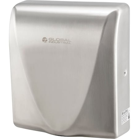 Global Industrial High Velocity Automatic Thin Hand Dryer, ADA, Brushed Stainless, 120V 641565